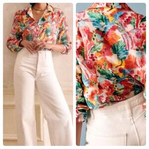 Sezane Pierro Shirt Tropic Ecru Pink Floral Size 34 US 2